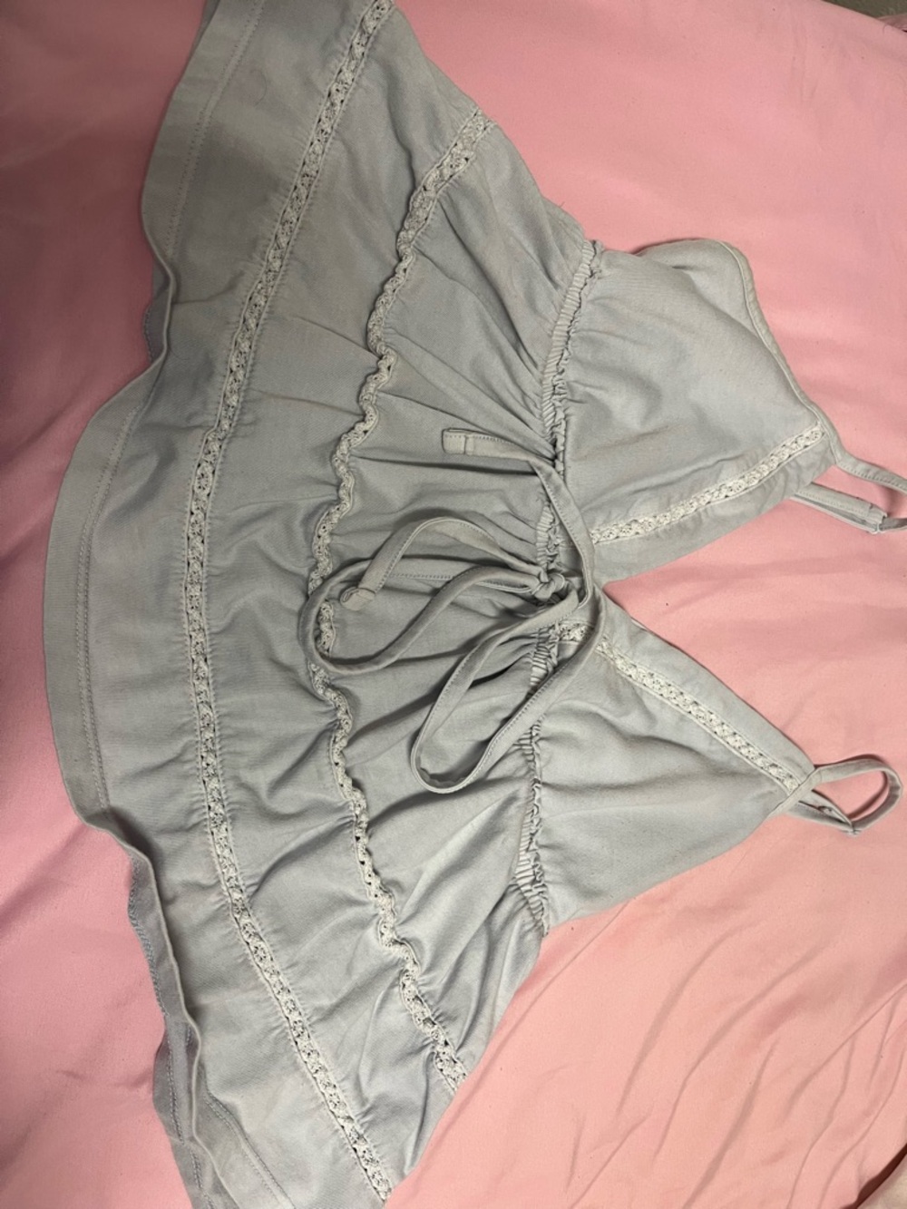 Women’s Light Blue Lace-Trim Layered Tank top with front tie